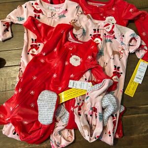 Carters Toddler 2T Christmas Fleece Foot PF  4 Pack Santa Red Pink 6T943310